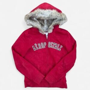 Aeropostale Vintage Y2K Fur Lined Hooded Sweater